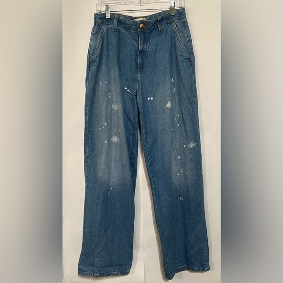 Universal Thread Blue Relaxed Straight Leg Paint Splatter Jeans Size 6/28R Artsy - Picture 1 of 9